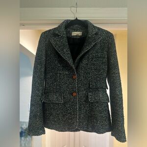 Women’s THIRD PIECE Wool Blend Herringbone Green White Blazer Winter Fall Sz 4.